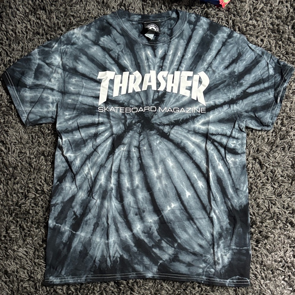 Thrasher Spiral Tie-Dye Tee - Black and Gray